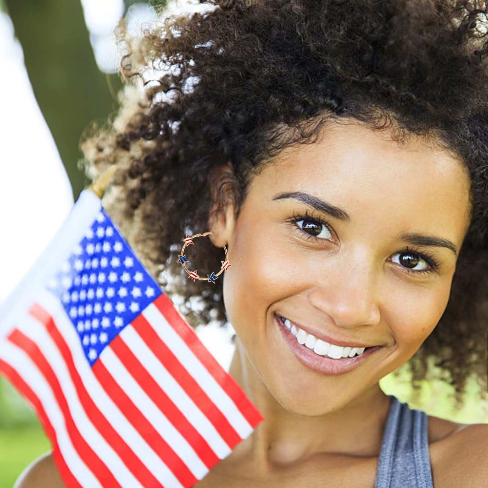4th of July Patriotic Earrings for Women - Red White Blue Star Hoop Earrings with American Flag Design - USA Independence Day Jewelry & Accessories - Perfect for 4th of July Parties, National Holidays and Patriotic Events