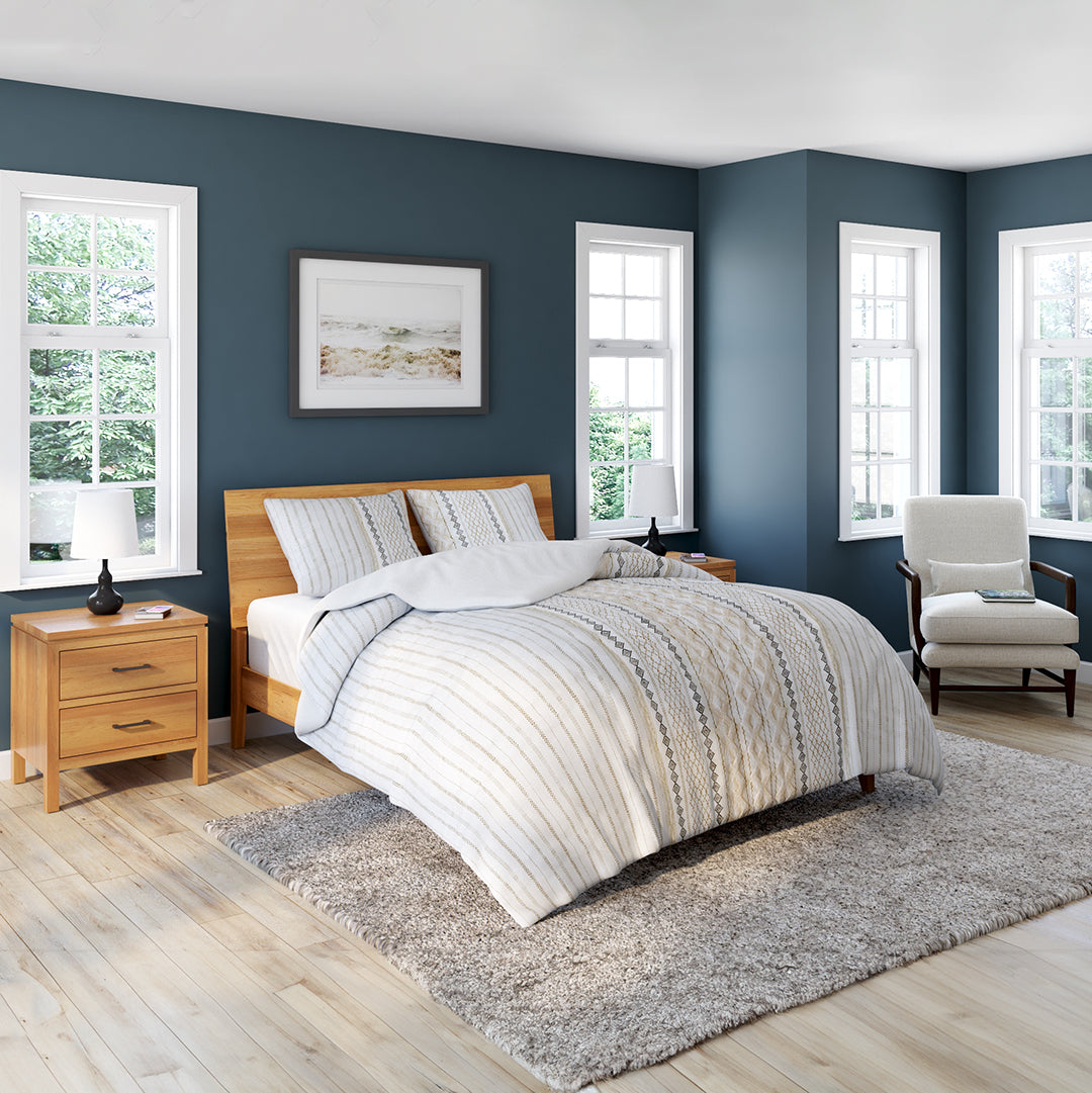 2 West Platform Bed Frame - Queen Size, Modern Minimalist Wooden Bed with Sturdy Slat Support - Perfect for Bedroom, Guest Room, or Dormitory