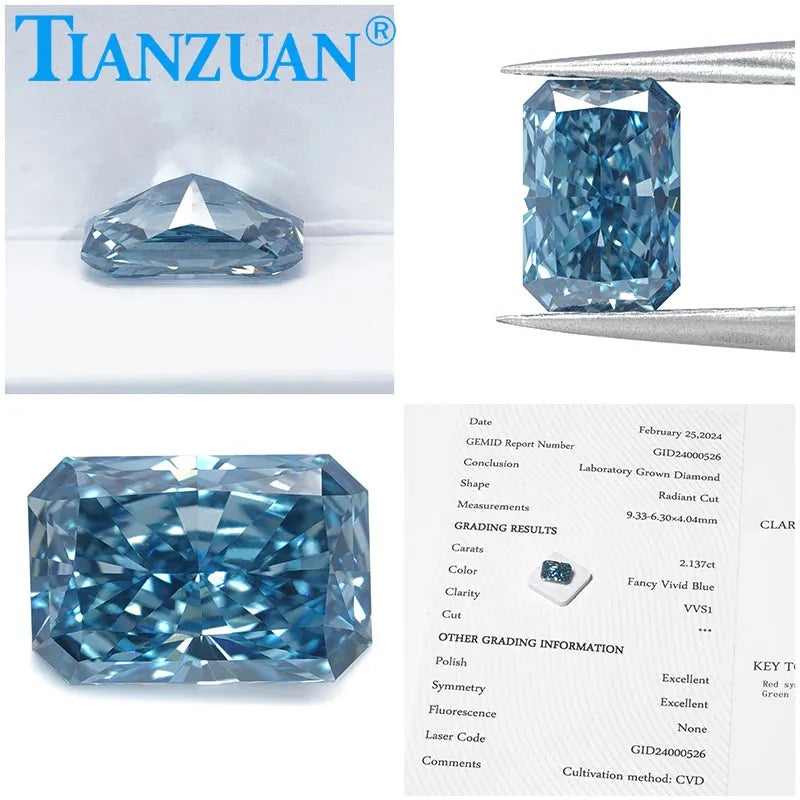 Radiant Cut Lab Grown CVD Diamond - Fancy Vivid Blue VVS1/VS2 3EX Certified Loose Gemstone | Engagement Rings, Wedding Bands & Fine Jewelry Making
