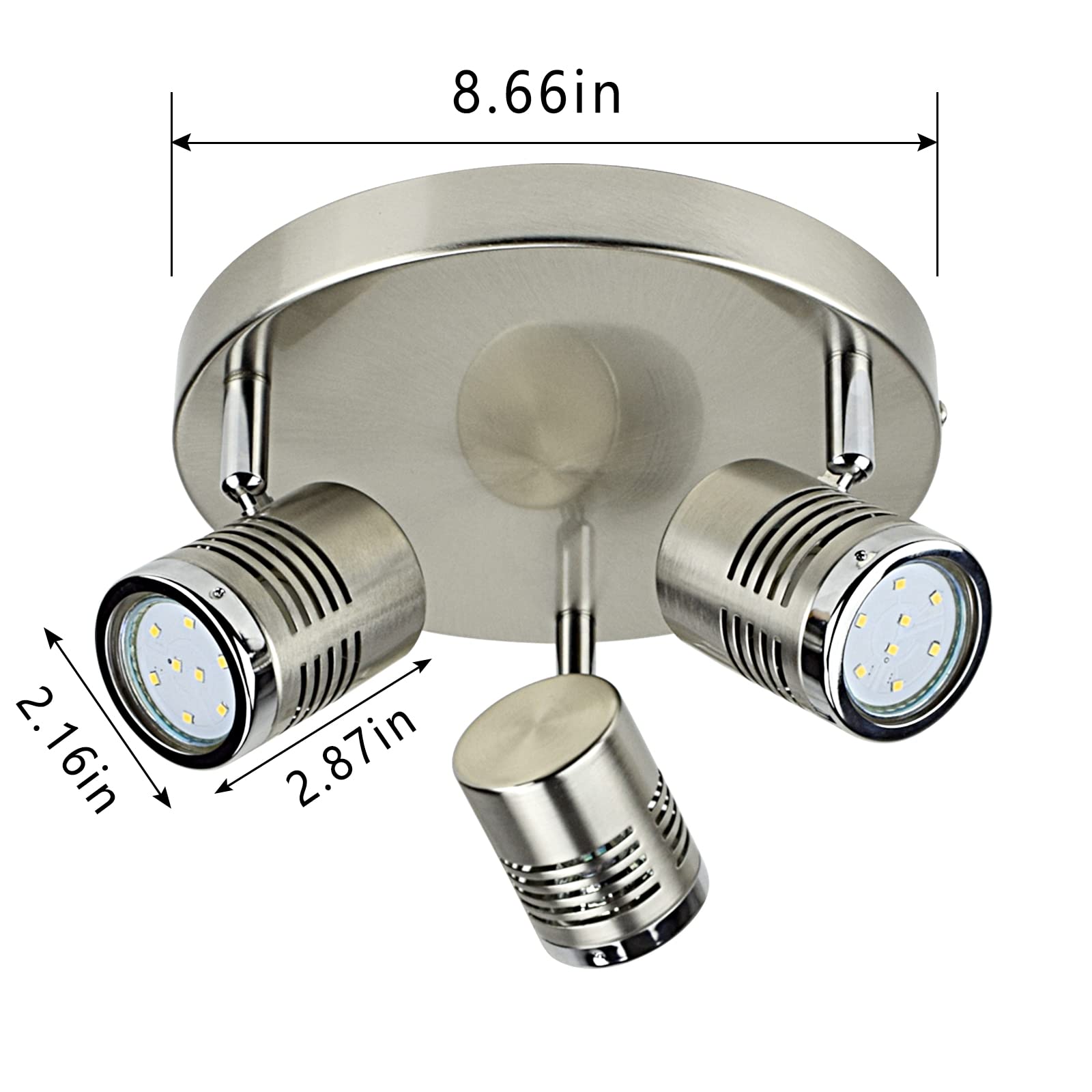 DLLT Industrial Directional Track LED Light - 3-Light Round Ceiling Spot Lighting for Living Room, Dining Room, Office, Bedroom, Picture Wall & Kitchen | Warm White 3000K | GU10 Bulbs Included | Perfect for Accent Lighting & Home Decor