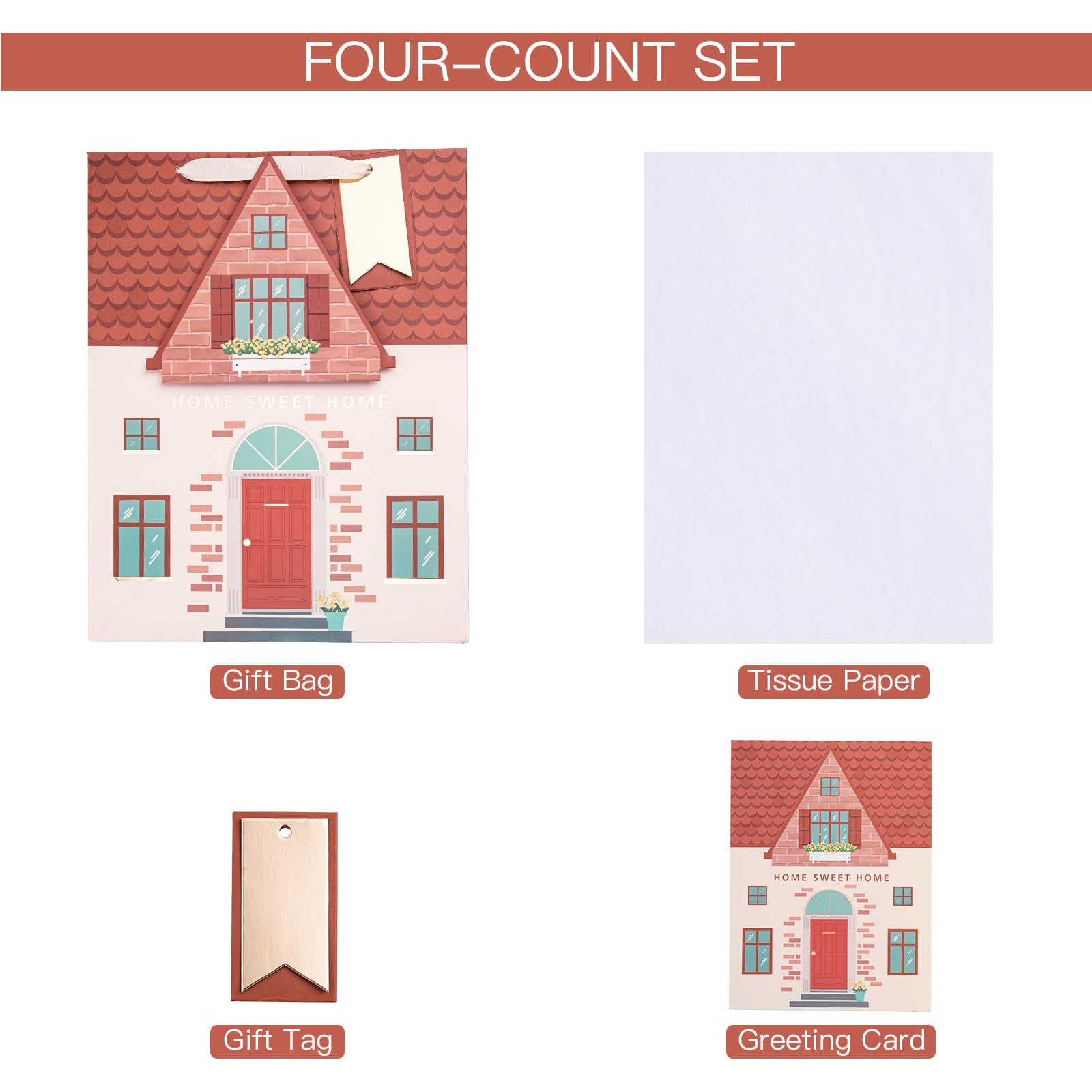 Orange Gift Bag with Tissue Paper & Card - 10x5x13in - Perfect for Housewarming & Baby Showers