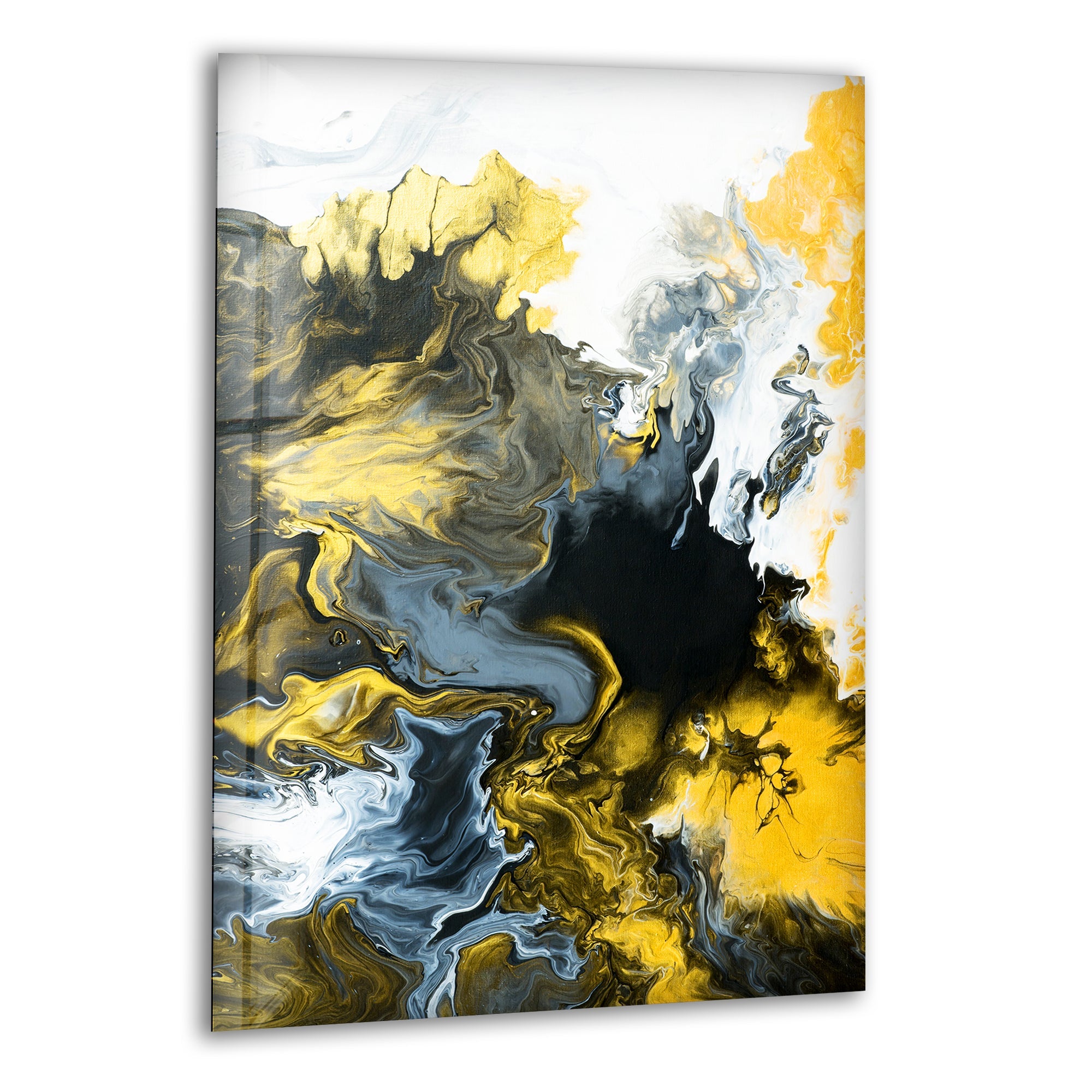 Abstract Glass Wall Art in Black, White & Gold - Modern Home Decor for Living Room, Bedroom & Office