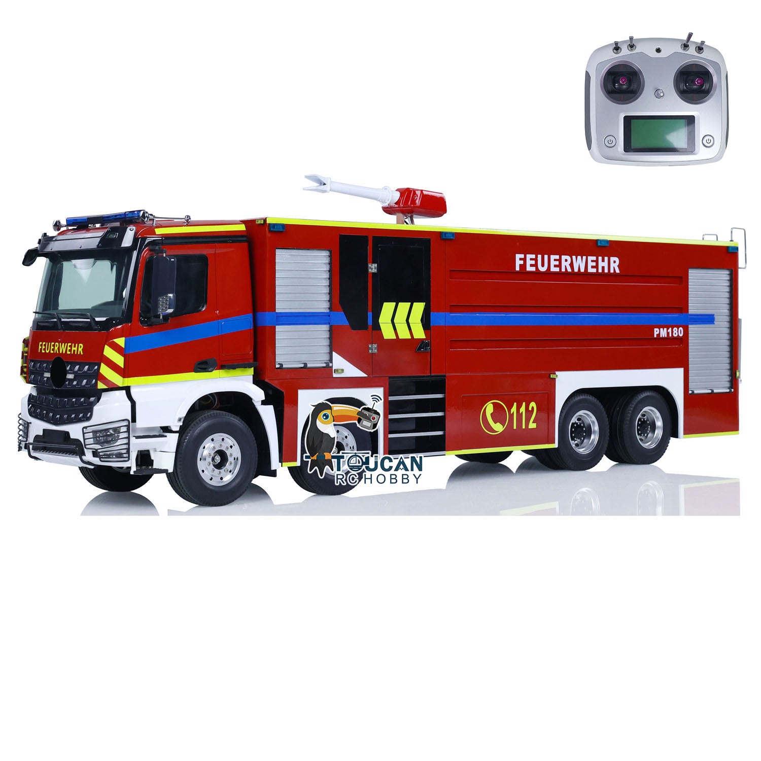 1/14 Scale 8x4 RC Fire Truck with Remote Control, Sprinkler System, Realistic Sounds & Painted Body - DIY Assembled Firefighting Toy for Kids & Adults - Perfect for Emergency Simulation & Playtime Scenarios