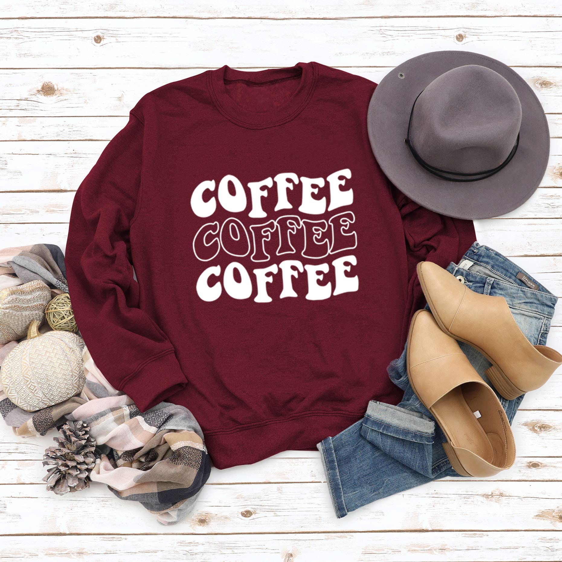 Funny Coffee Lover Sweatshirt for Women - Long Sleeve Crewneck with Letter Print - Perfect Gift for Coffee Enthusiasts & Casual Wear