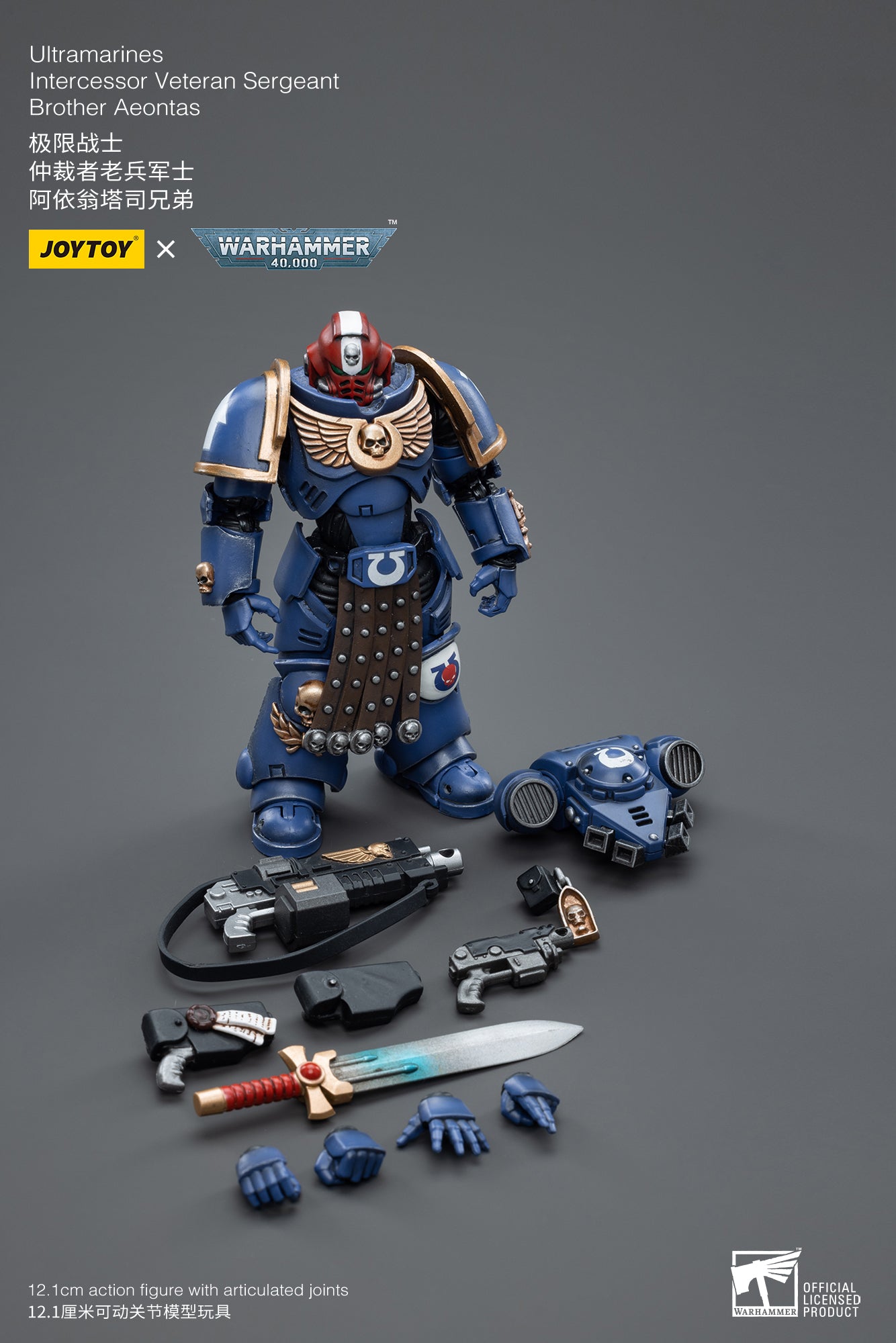 1/18 JOYTOY Warhammer 40K Ultramarines Intercessor Veteran Sergeant Brother Aeontas Action Figure - Collectible Miniature for Tabletop Gaming & Display