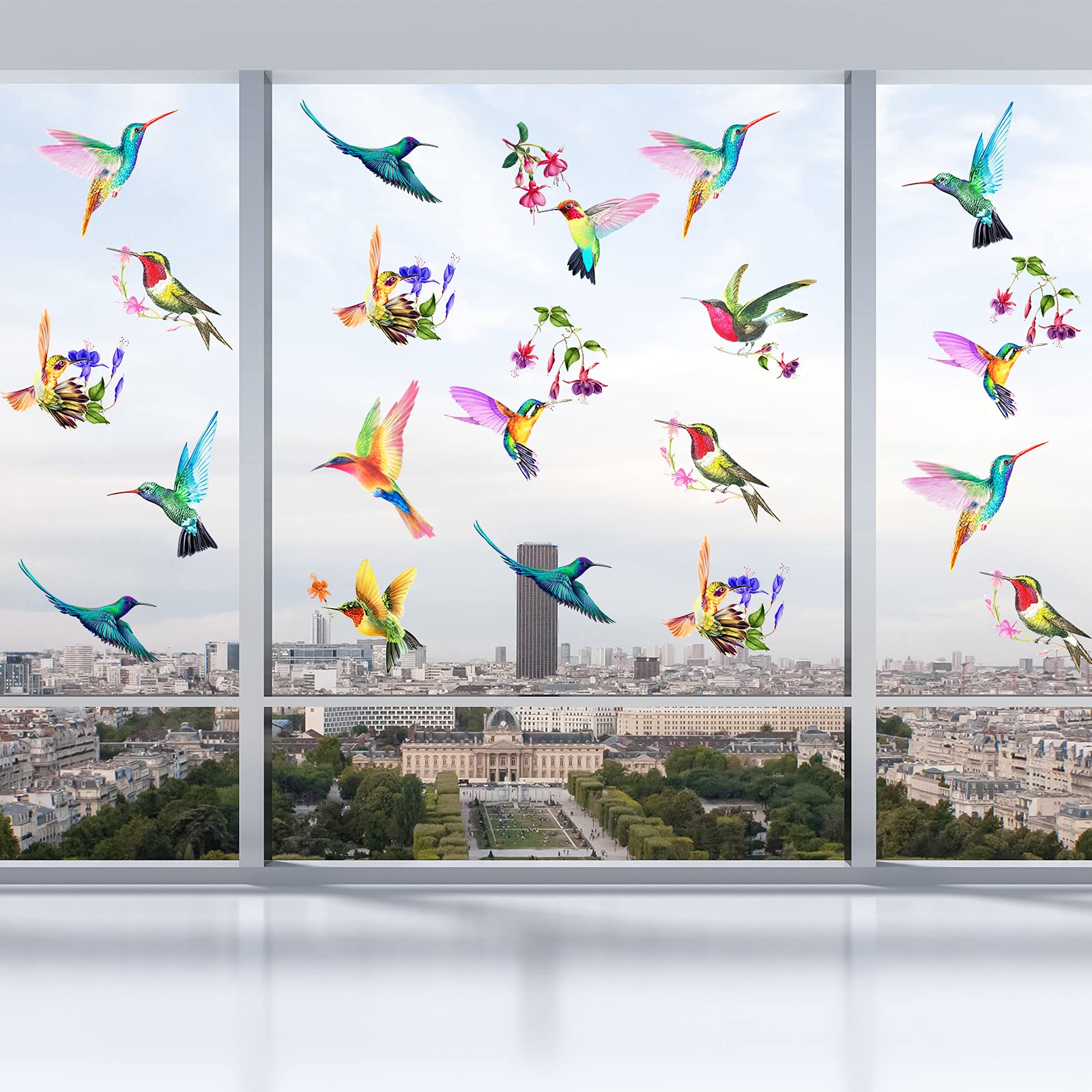 20 Pieces Large Hummingbird Window Decals - Anti-Collision Non-Adhesive Vinyl Clings to Prevent Bird Strikes - Perfect for Home, Office & Garden Windows (Colorful Hummingbird Stickers)