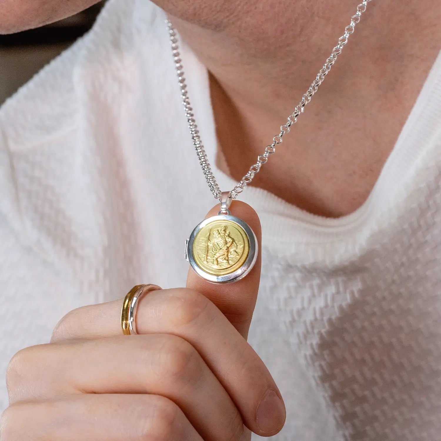 St. Christopher Medal Necklace for Men - 925 Sterling Silver & 14K Gold Plated Religious Pendant - Perfect for Travel Protection & Gifts