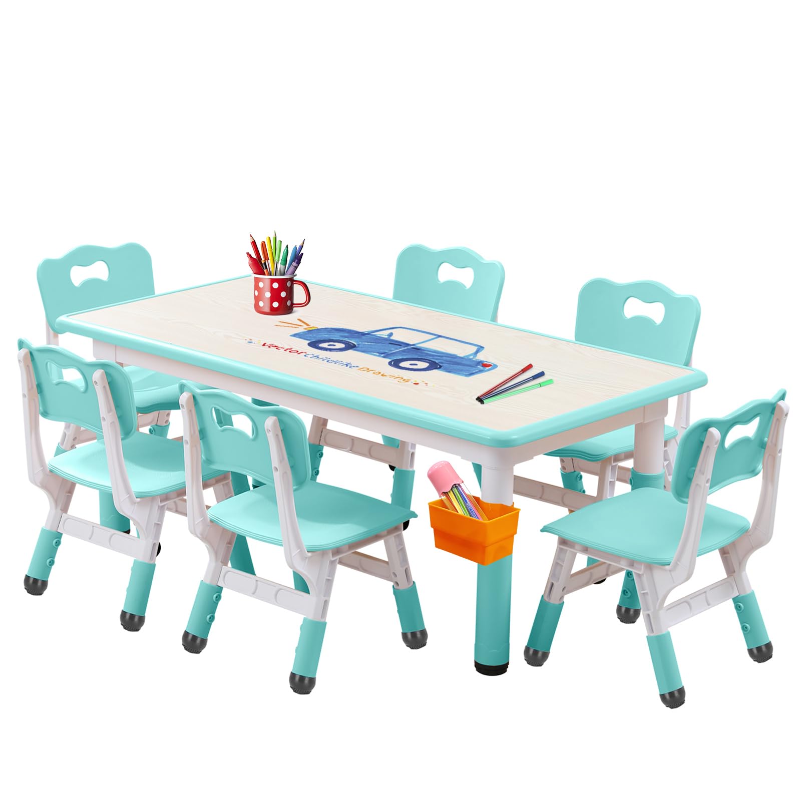 Adjustable Kids Toddler Table and Chair Set for Ages 5-8 - Non-Slip Covers, Washable Surface, Durable Preschool Furniture for Learning, Drawing & Art Activities - Perfect for Homeschooling, Classroom & Playroom