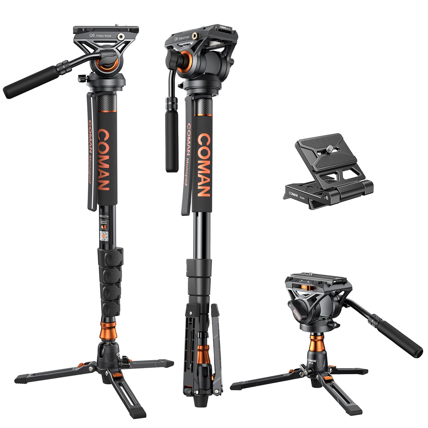 Coman Professional Q6 Video Camera Monopod with Tripod Stand - 70.6 Inch Heavy Duty Aluminum Monopod with Feet, Supports 22 lbs for DSLR Cameras (Canon, Nikon, Sony) - Perfect for Travel Vlogging, Wedding Photography & Outdoor Shooting