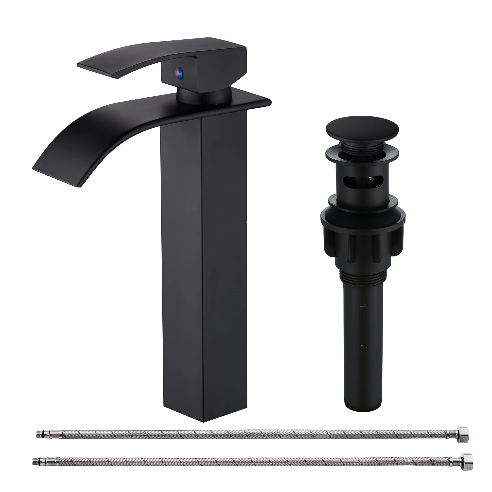 PHICHI Matte Black Tall Vessel Sink Faucet with Pop-up Drain - Single Hole Bathroom Faucet for Wash Basin - Premium Stainless Steel Design - Perfect for Modern Vanities, Luxury Bathrooms & Spa Retreats