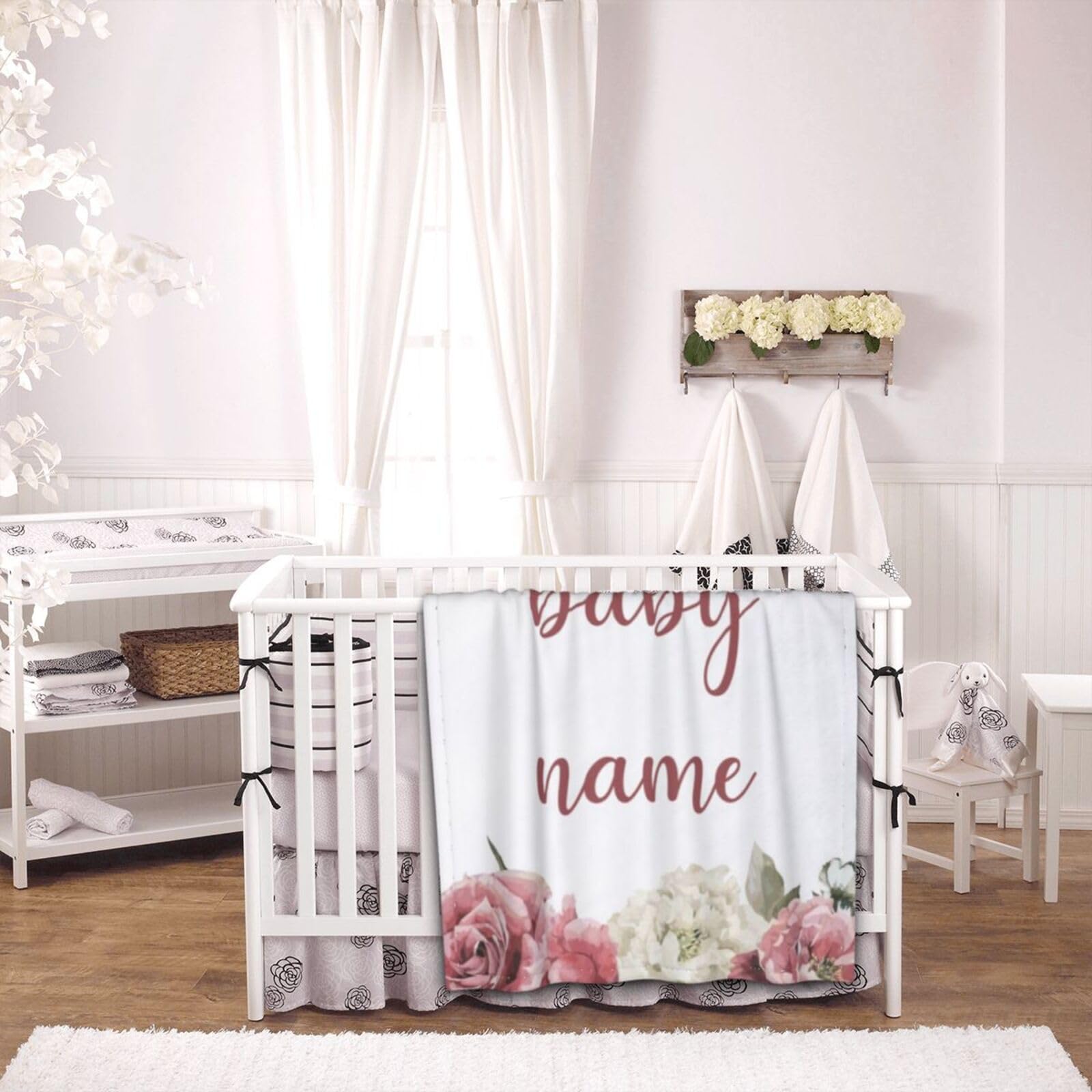 Custom Personalized Baby Blankets with Name - Floral Embroidered Newborn Blanket for Girls & Boys - Soft Swaddle & Toddler Gift for Baby Showers, Christening & Nursery Decor