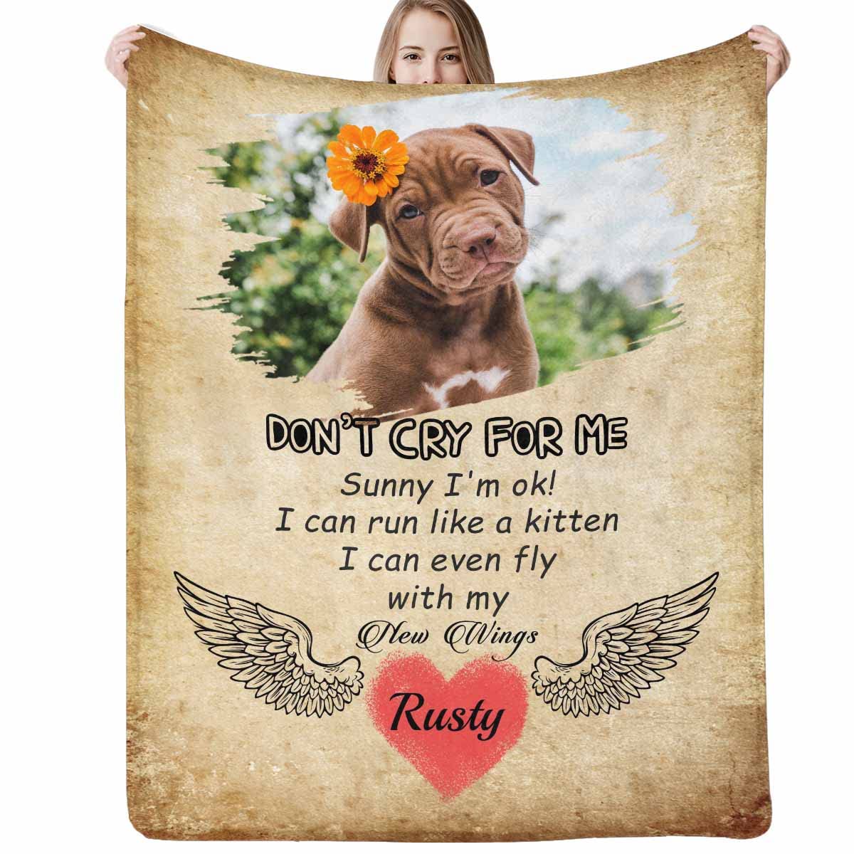 Custom Pet Memorial Blanket - Personalized Dog & Cat Loss Gift with Name & Photo | In Loving Memory Blanket for Deceased Pets | Perfect for Pet Remembrance, Comfort & Tribute Gifts
