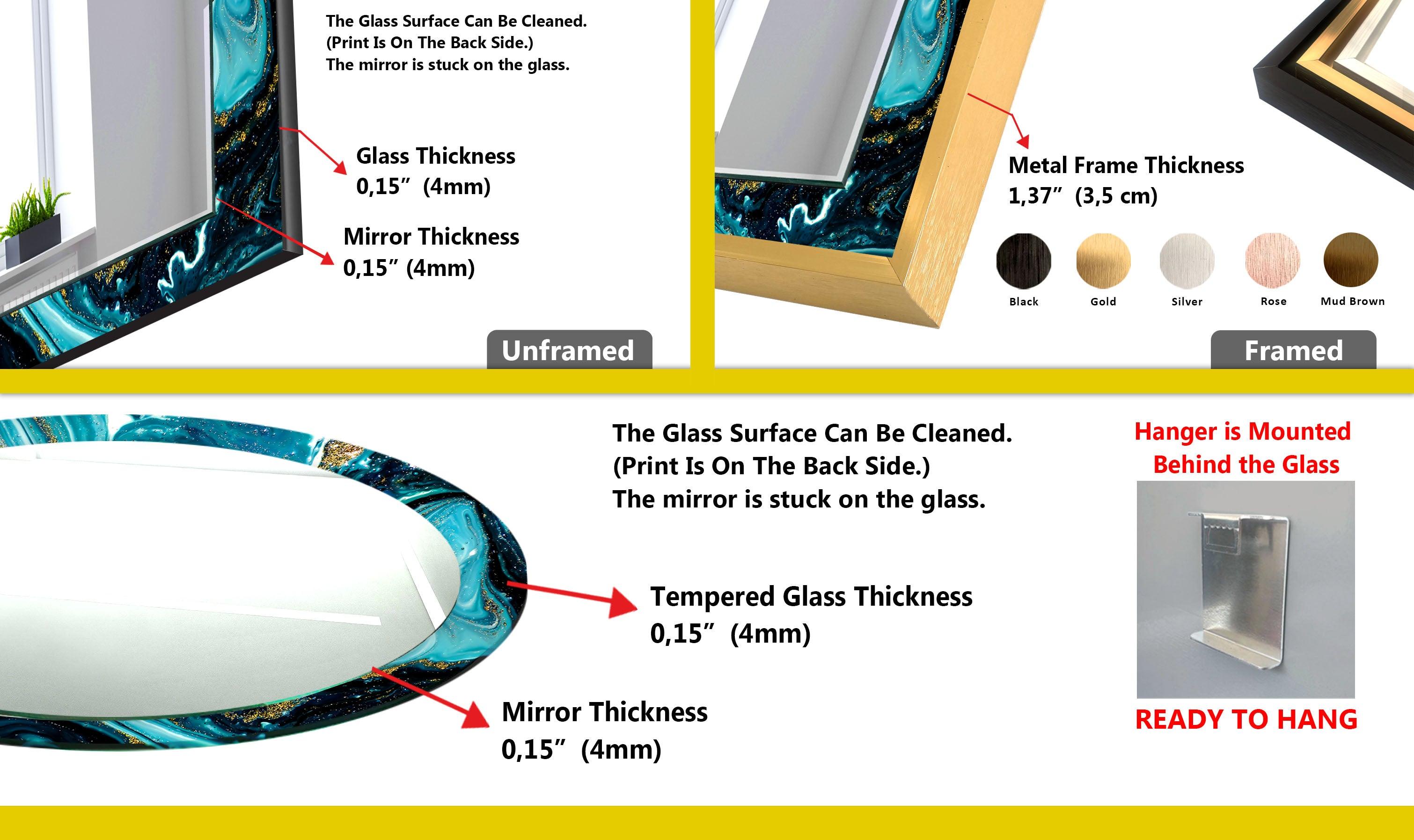 Stylish Blue and White Epoxy Wall Mirror - Modern Decorative Bathroom & Bedroom Vanity Mirror - Perfect for Home Decor, Dressing Areas, and Interior Design Accents