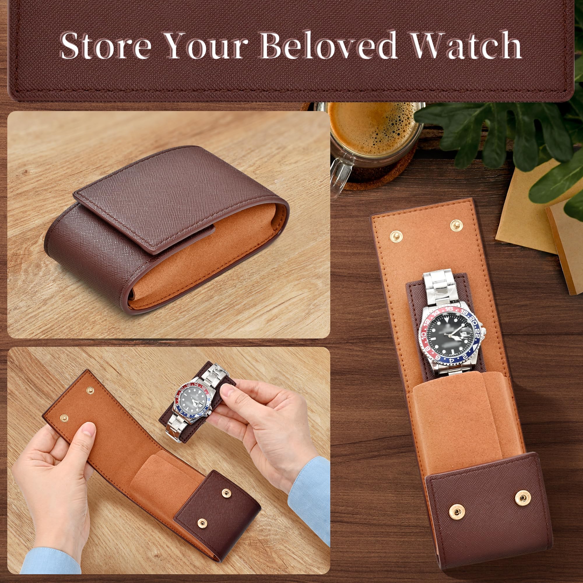 Premium Leather Travel Watch Case for Men & Women - Single Watch Pouch with Soft Suede Lining, Luxury Watch Storage Organizer (Brown) | Perfect for Business Trips, Vacations & Watch Collection Protection