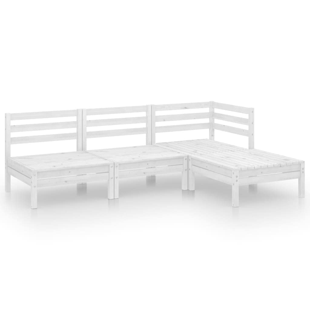 vidaXL 4-Piece White Patio Lounge Set - Solid Pinewood Outdoor Furniture with Rustic Charm - Easy Assembly Garden Sofa Set for Backyard, Poolside & Terrace Relaxation