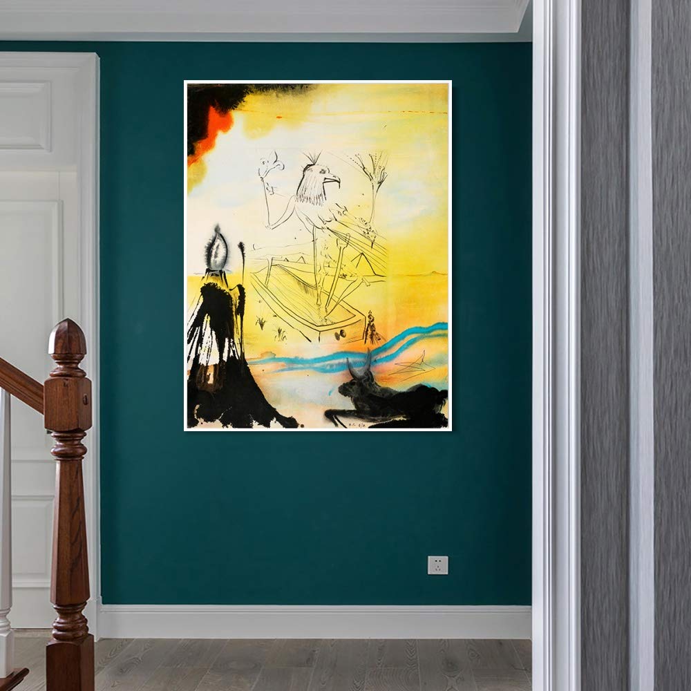 Salvador Dali Framed Canvas Wall Art Print - INVIN ART Series#042 (28x40 Inches, White Slim Frame) for Living Room, Bedroom & Office Decor