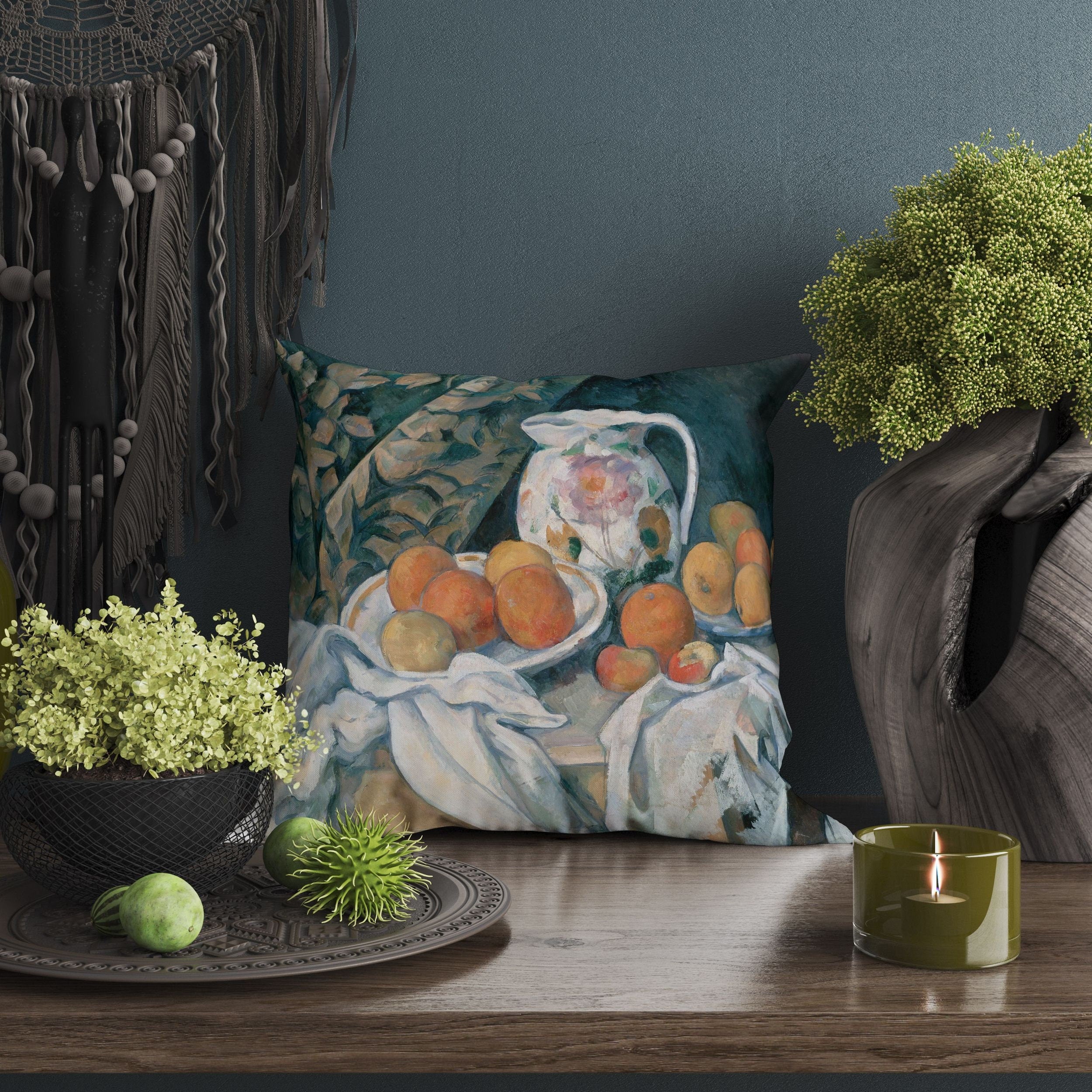 Paul Cezanne Famous Painting Throw Pillow Cover - Abstract Artist Cushion with Post-Impressionist Art - 22x22 Inch Orange Decorative Pillow for Living Room, Bedroom & Office Decor