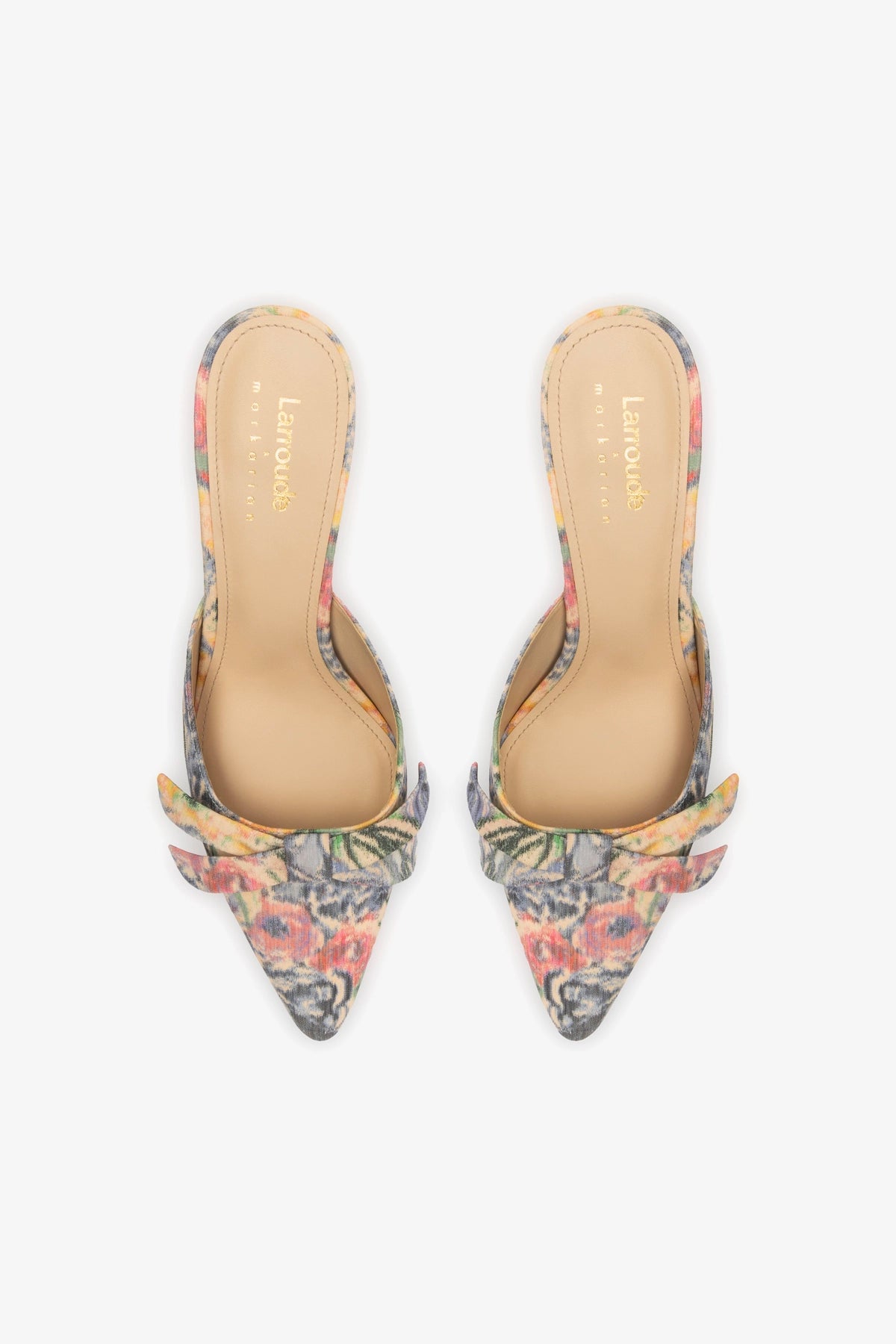 Larroudé x Markarian Women's Ash Blue Floral Mule Slippers - Comfortable House Shoes for Relaxing at Home & Casual Outings