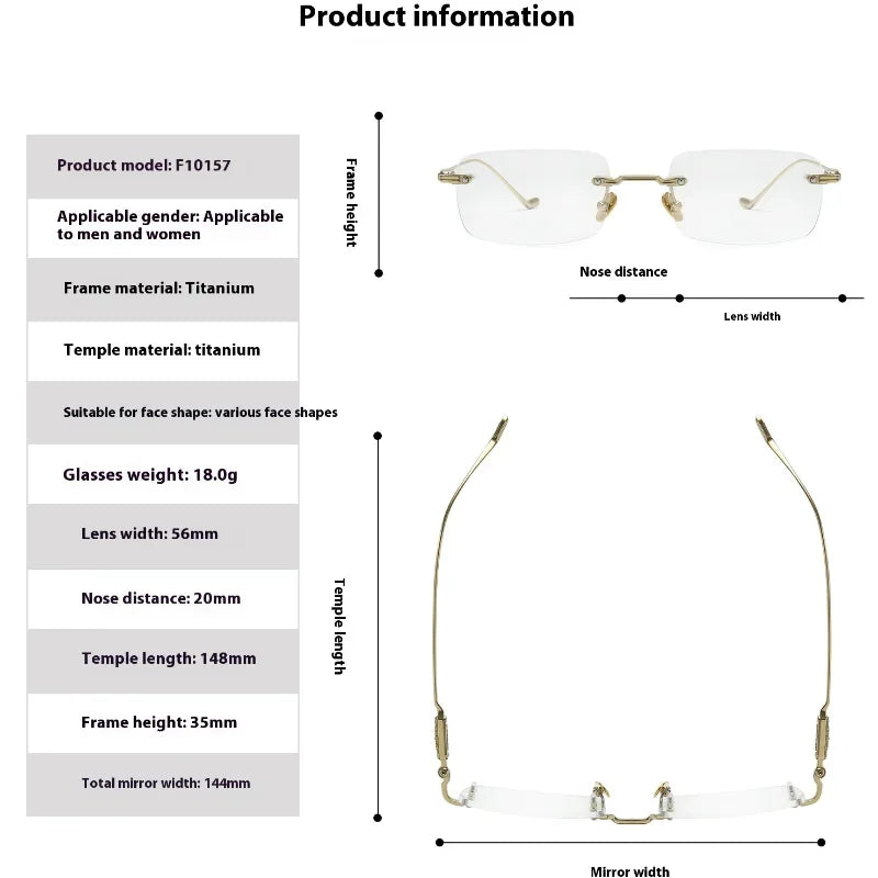 Aror Unisex Rimless Square Titanium Eyeglasses 10157 - Lightweight Durable Frame for Men & Women - Perfect for Reading, Work & Fashion Accessories