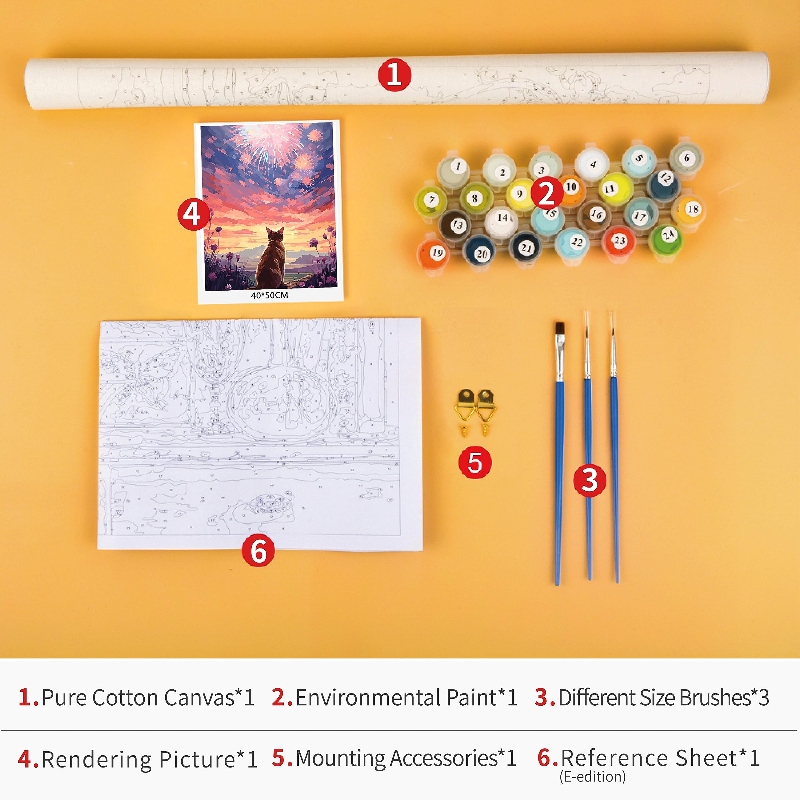 TUMOVO Paint by Numbers Kit for Adults & Kids - Cat, Fireworks, Starry Sky Canvas Painting (16x20 Inch, No Frame) - Perfect for Relaxation, Home Decor & Family Bonding Activities