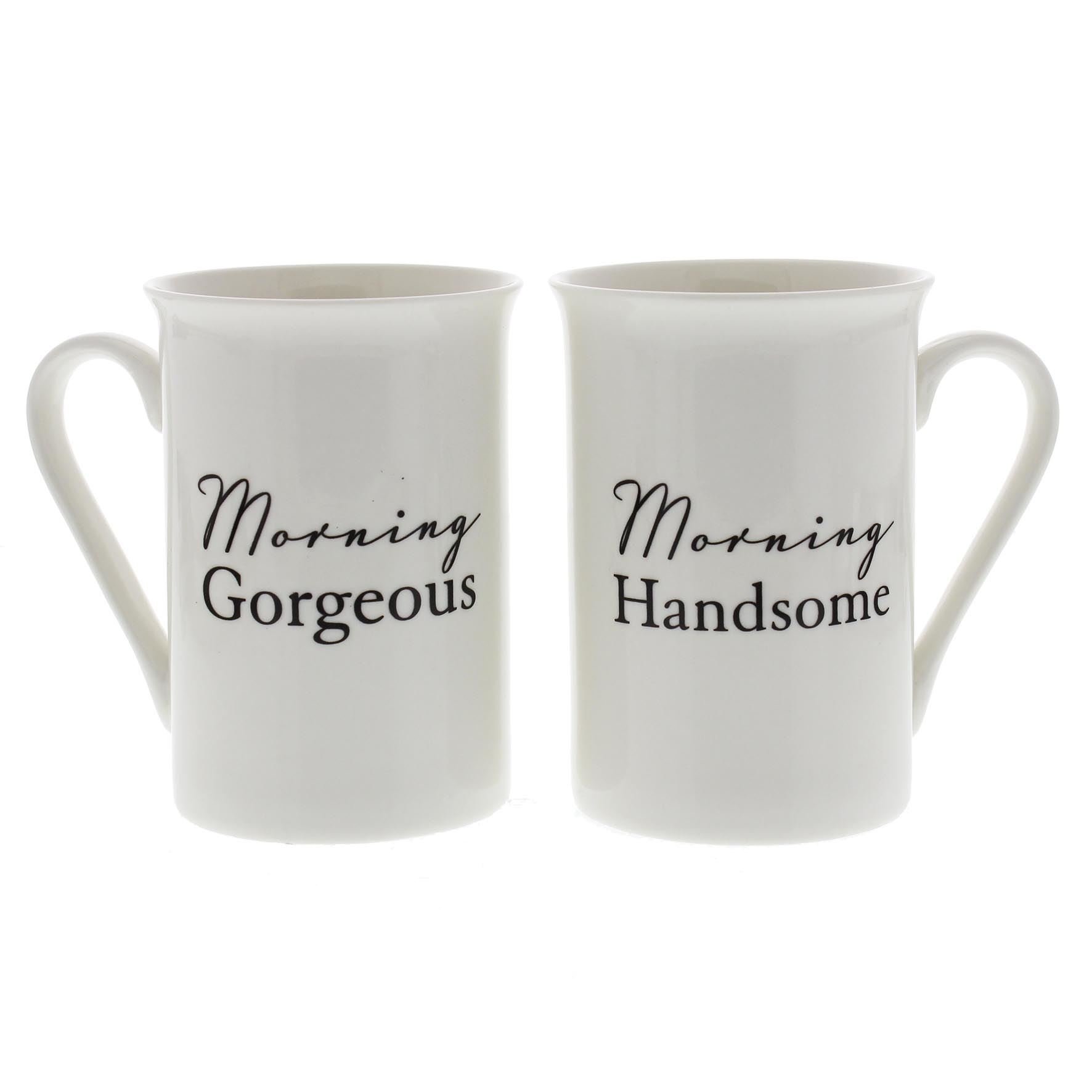 Morning Handsome Morning Gorgeous Set of 2 Coffee Mugs - Couple Gift for Him & Her - Perfect for Valentine's Day, Anniversary & Romantic Breakfast in Bed