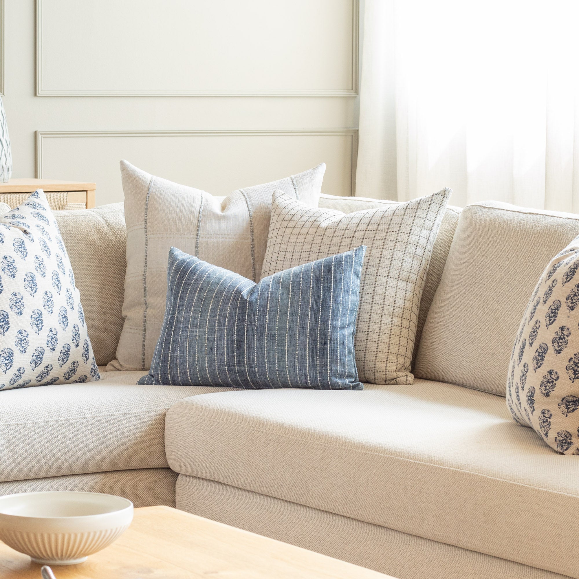 Premium Hyden Stripe Lumbar Pillow 14x20 Inches - Lake Blue Decorative Throw Pillow for Sofa, Bed & Home Decor