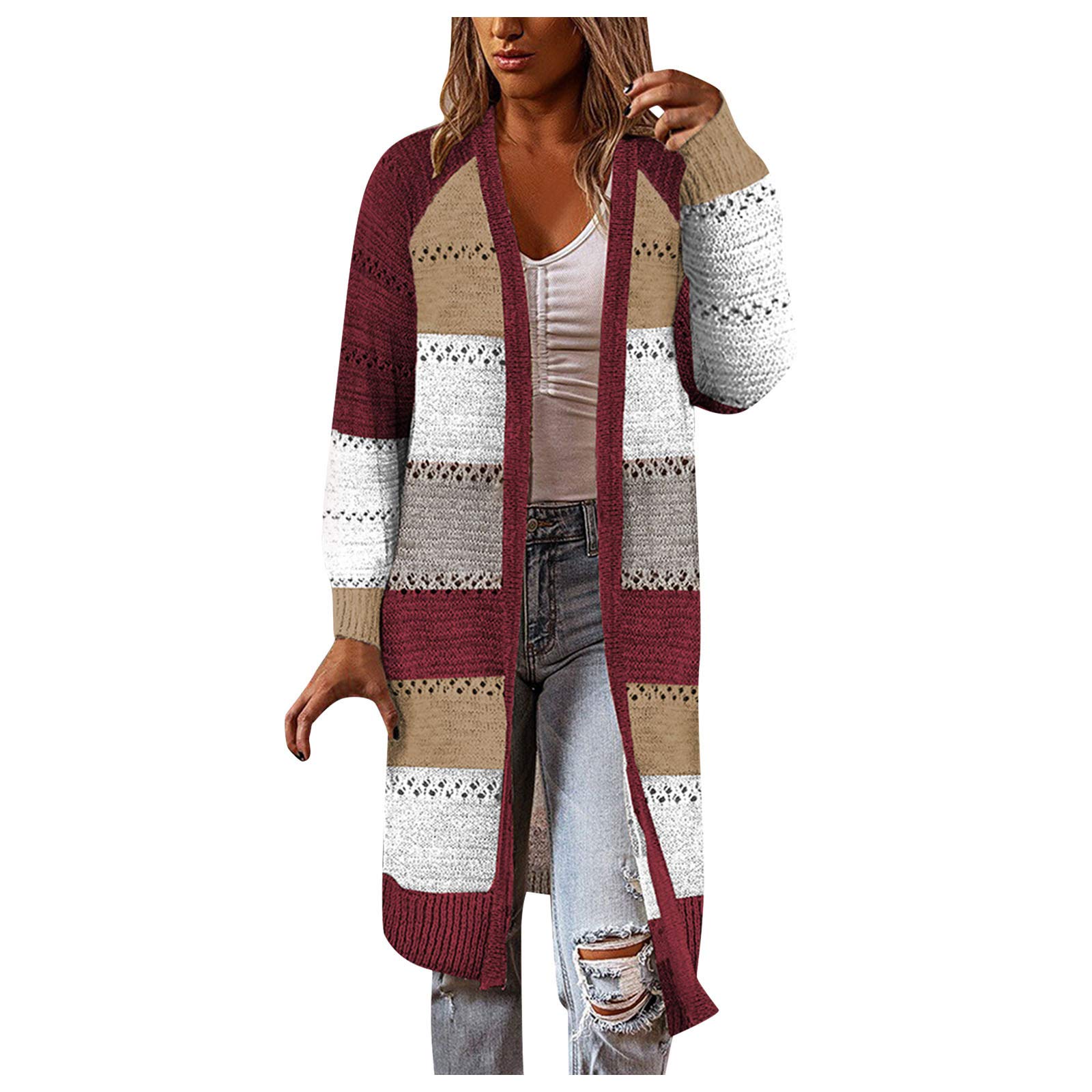 Women's Long Sleeve Cardigan Sweater - Soft Comfortable Knit Stitching with Pockets | Stylish Casual Wear for Office, Fall Outfits & Cozy Home Lounging
