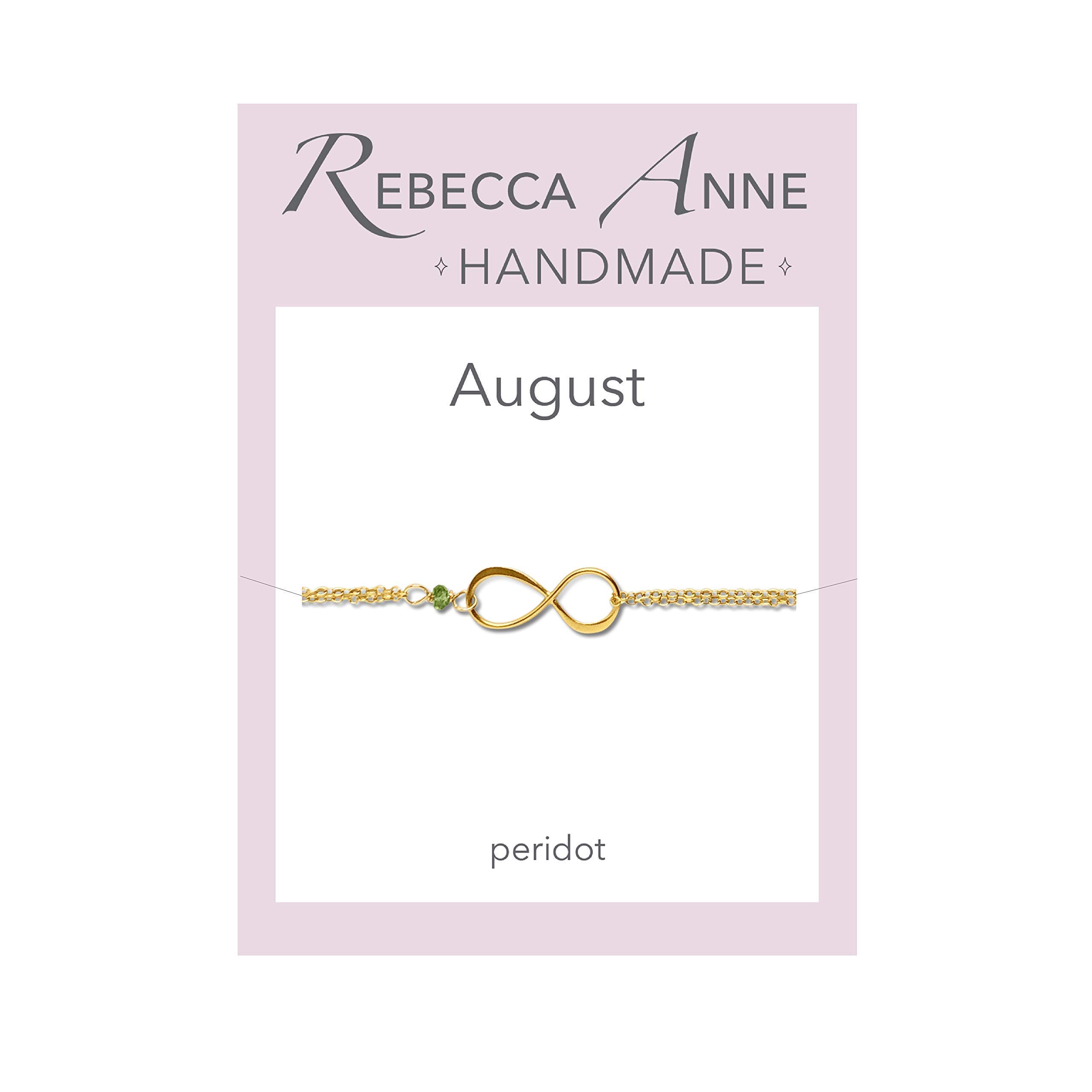Peridot Gold Birthstone Infinity Charm Bracelet - 14K Gold Filled & Vermeil Handmade Jewelry - August Birthday Gift for Women, Girls - Perfect for Anniversaries, Mother's Day & Special Occasions