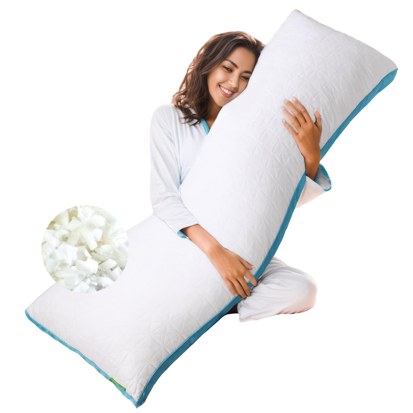 Memory Foam Body Pillow for Adults - Extra Long Support Pillow for Side, Back & Stomach Sleepers | Pregnancy Comfort Pillow | Perfect for Bed, Couch & Travel Use