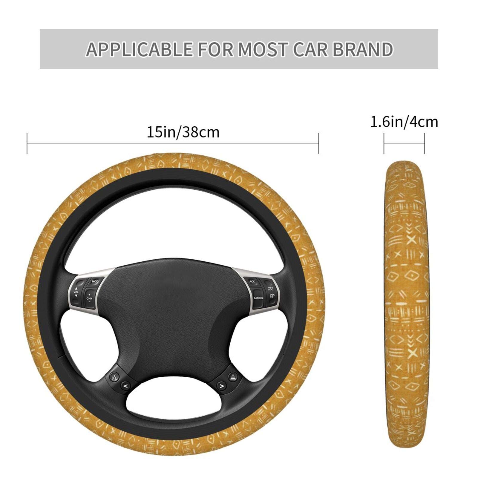 Universal 15 Inch Bohemian Tribal Car Steering Wheel Cover - Mustard Color for Women, Men & Girls | Non-Slip Grip & Stylish Protection for Daily Commute & Road Trips