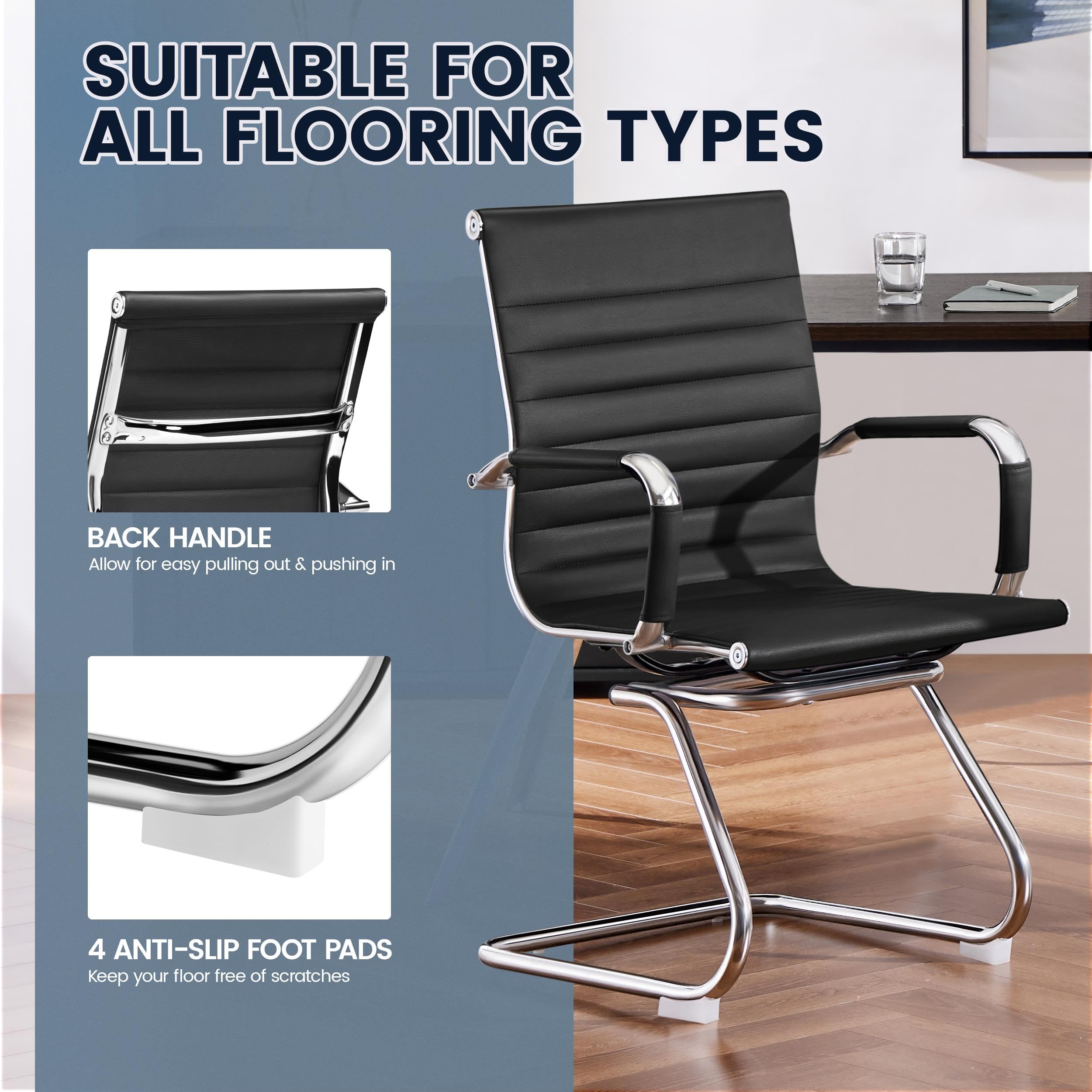 Yaheetech 6-Pack Black Faux Leather Office Guest Chairs - Mid Back Comfortable Reception Chairs for Conference Room, Waiting Area, Lobby, and Home Office - No Wheels, Durable & Stylish Seating Solution