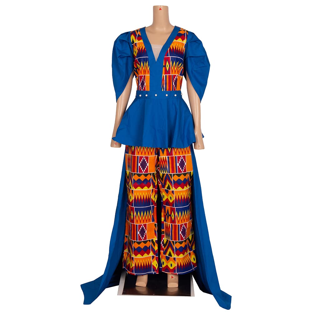 2 Pcs Women's Puff Sleeve Dashiki Top and Pant Set - African Print Party Outfit for Women - Perfect for Festivals, Weddings & Cultural Events