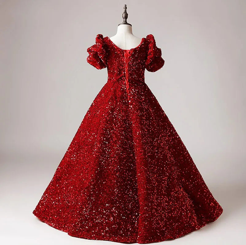 Sparkly Red Sequins Flower Girl Dress for Kids - Elegant Pageant, Birthday & Concert Outfit - Perfect for Special Occasions & Photo Shoots