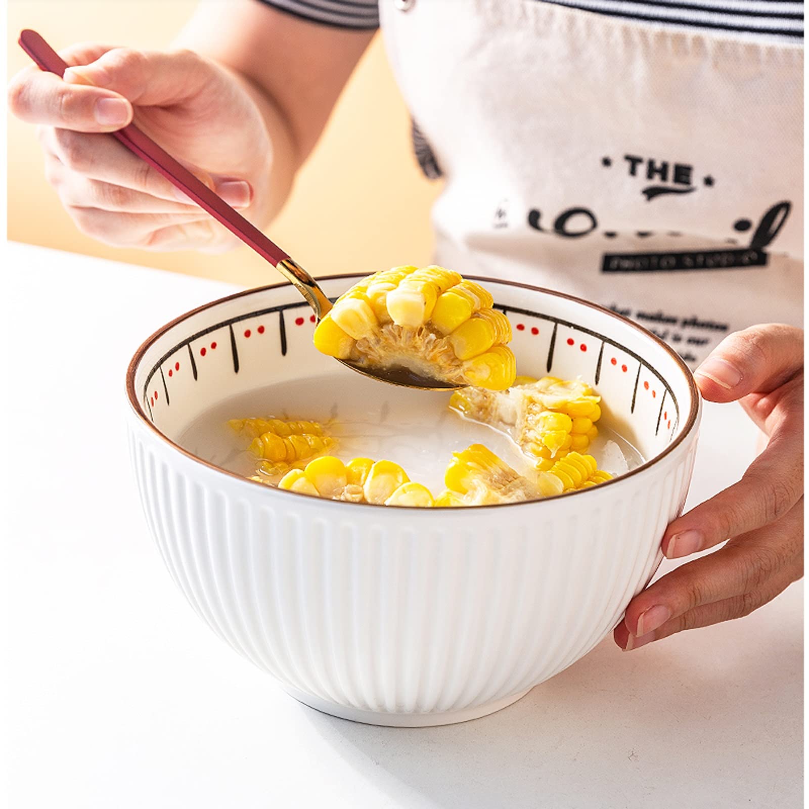 Premium Stackable Porcelain Salad & Soup Bowls Set of 8 - Microwave Safe Large Capacity Ceramic Serving Bowls for Ramen, Cereal, Pasta - Perfect for Family Dinners, Meal Prep & Entertaining