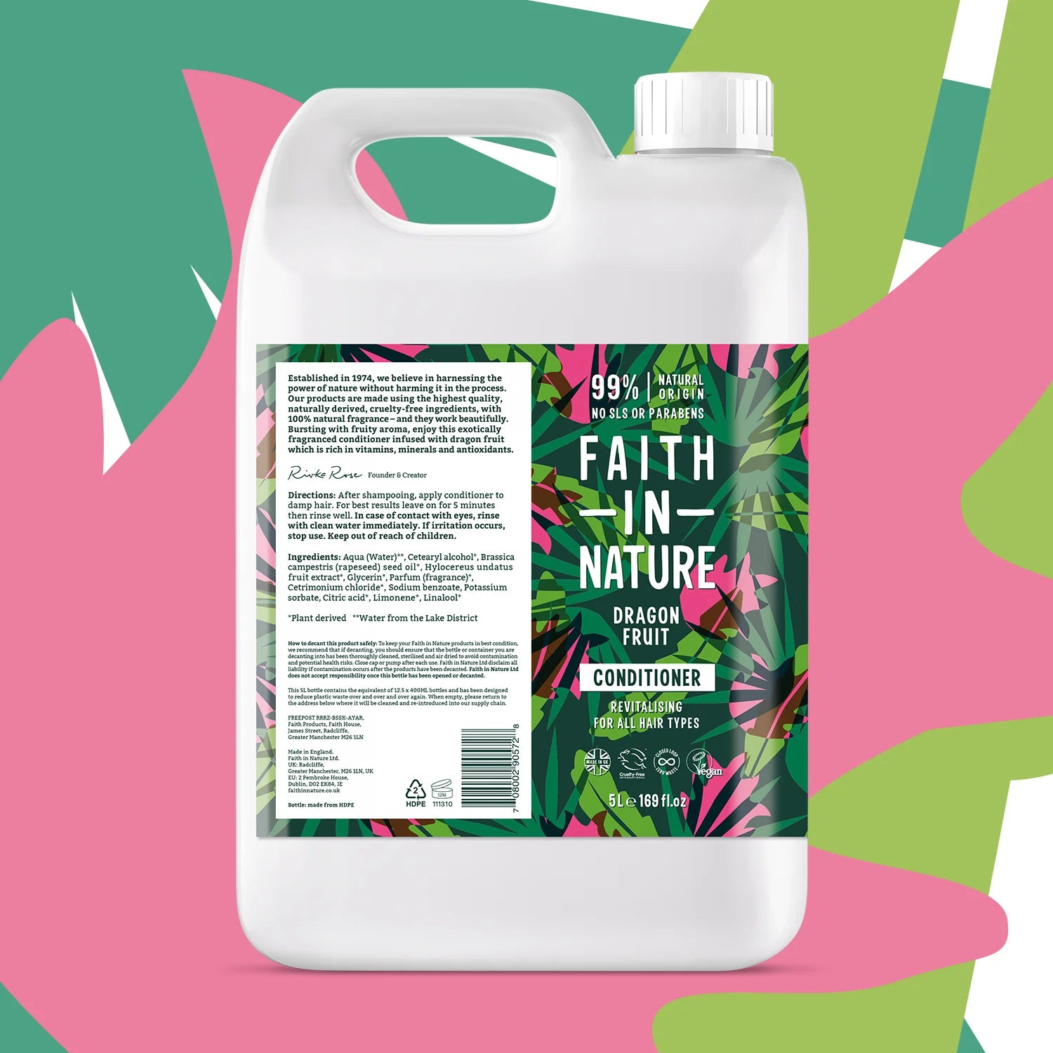 Faith In Nature Dragon Fruit Conditioner Refill 5L - Vegan Hair Care for Dry & Damaged Hair - Hydrating & Nourishing - Perfect for Salons & Eco-Conscious Homes