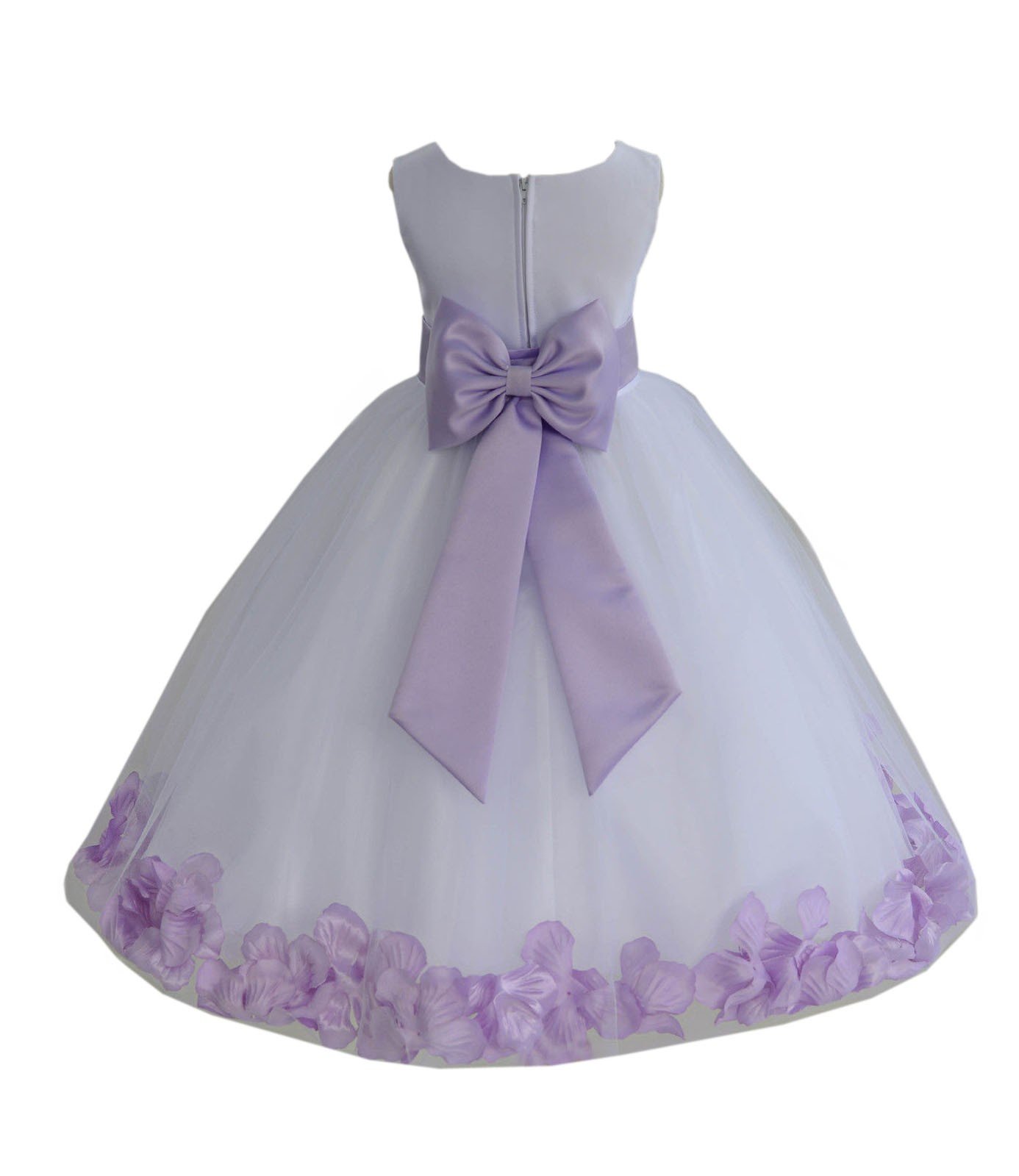 White Tulle Rose Petals Flower Girl Dress - Elegant Christening Gown for Weddings, Baptisms & Special Occasions - Style 302T (Size 8)