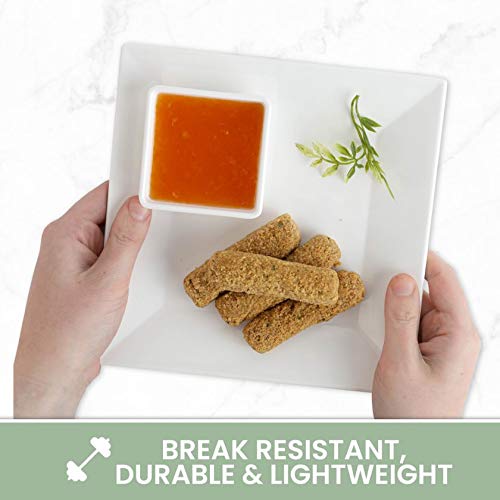 8-Pack White Melamine Dinner Plates 8x8 Inch - Shatterproof Square Plates for Dining, Elegant Dish Set for Restaurants, Picnics & Outdoor Parties