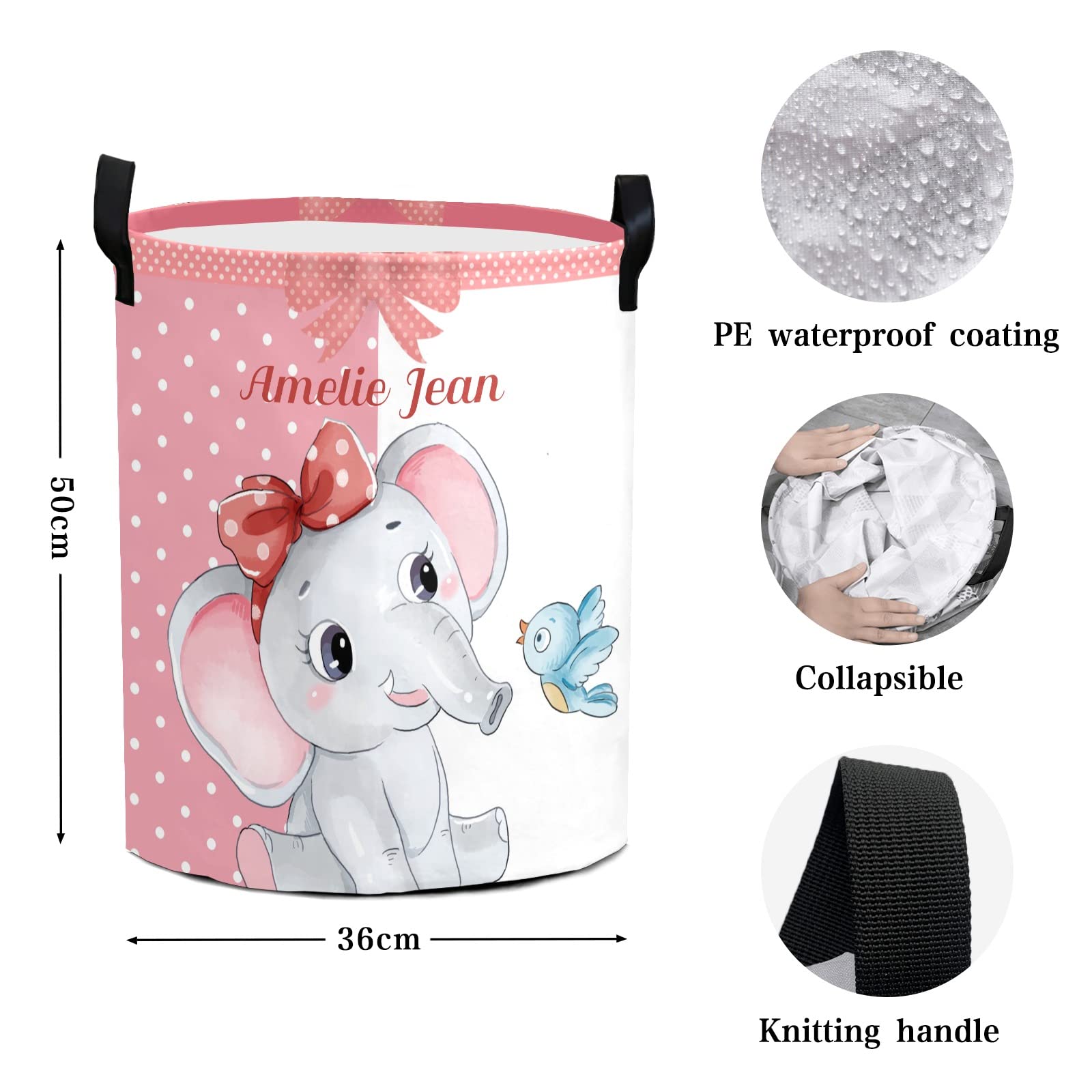 Waterproof Oxford Fabric Elephant Bow Dot Storage Bin - Laundry Hamper, Toy Organizer, Nursery Clothes Basket for Baby Room & Bedroom Decor | Perfect for Kids' Toys, Baby Essentials & Home Organization