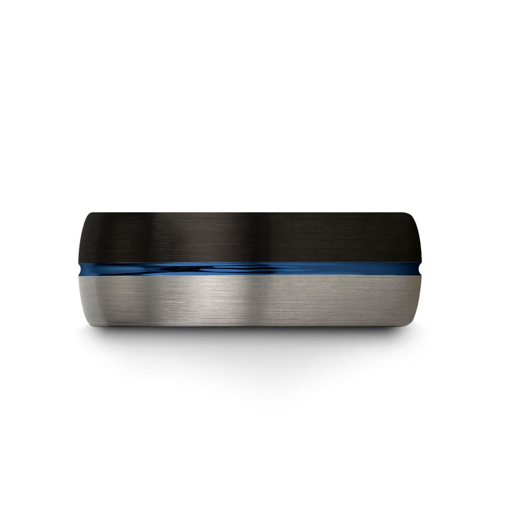 Premium Tungsten Carbide Wedding Band Ring for Men & Women - 8mm Blue & Black Center Line, Dome Black & Grey, Half Brushed & Polished - Custom Engraved for Anniversary & Engagement - Perfect for Everyday Wear, Special Occasions & Gift Giving