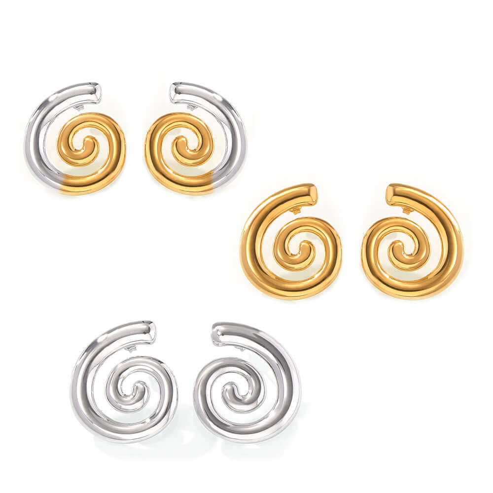 Two Tone Spiral Twist Stud Earrings for Women - F1467 | Elegant Fashion Jewelry for Parties, Dating & Everyday Wear