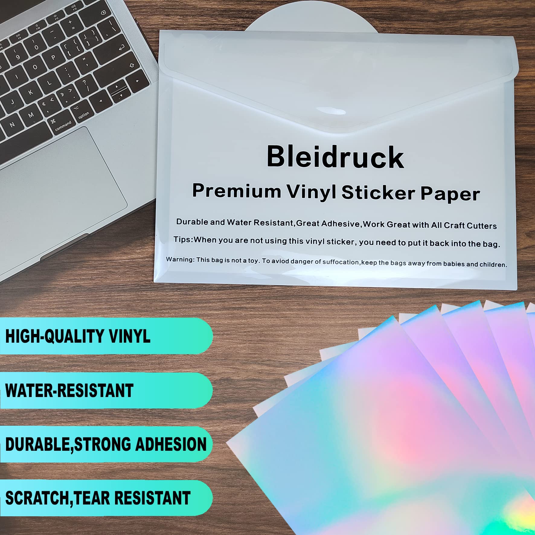 50 Sheets Holographic Clear Vinyl Sticker Paper - A4 Size (11.7x8.25 Inch) Self-Adhesive Waterproof Transparent Overlay Film for DIY Crafts, Scrapbooking, and Decorative Projects