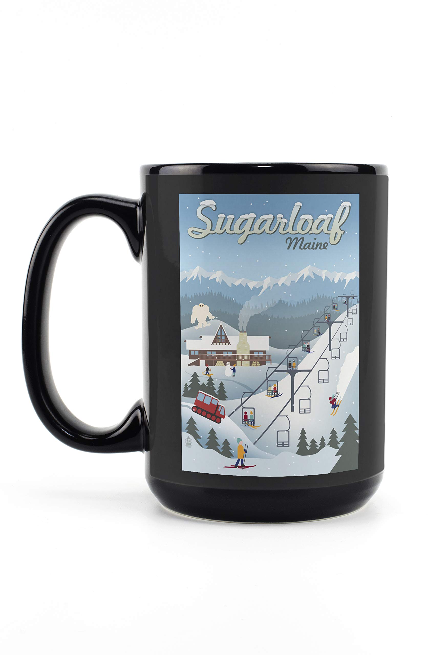 Lantern Press Sugarloaf Maine Retro Ski Resort 15oz Black Ceramic Coffee Mug - Microwave & Dishwasher Safe - Perfect for Hot Drinks, Office Use & Gift Giving