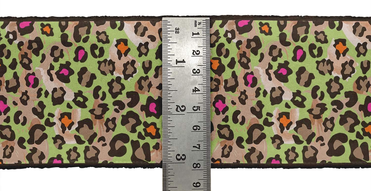 Green Leopard Print Dupion Fabric Ribbon Trim - 9 Yards, 3 Inches Wide for Sewing & Crafting | DIY Accessories, Costume Design, Home Decor Projects