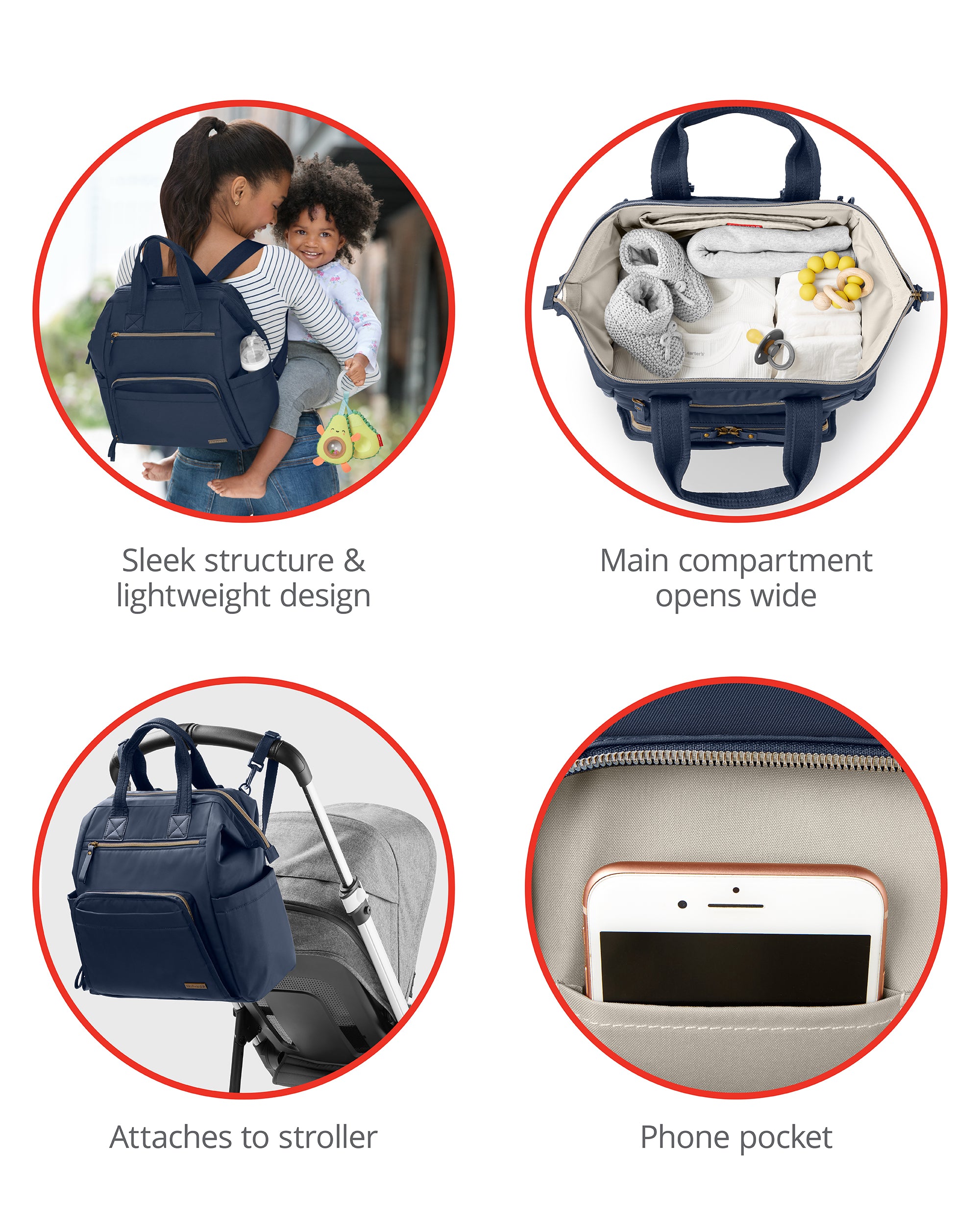 Skip Hop Main Frame Wide Open Backpack - Spacious Diaper Bag for Parents, Navy Blue | Perfect for Daycare, Travel & Everyday Use with Baby Essentials