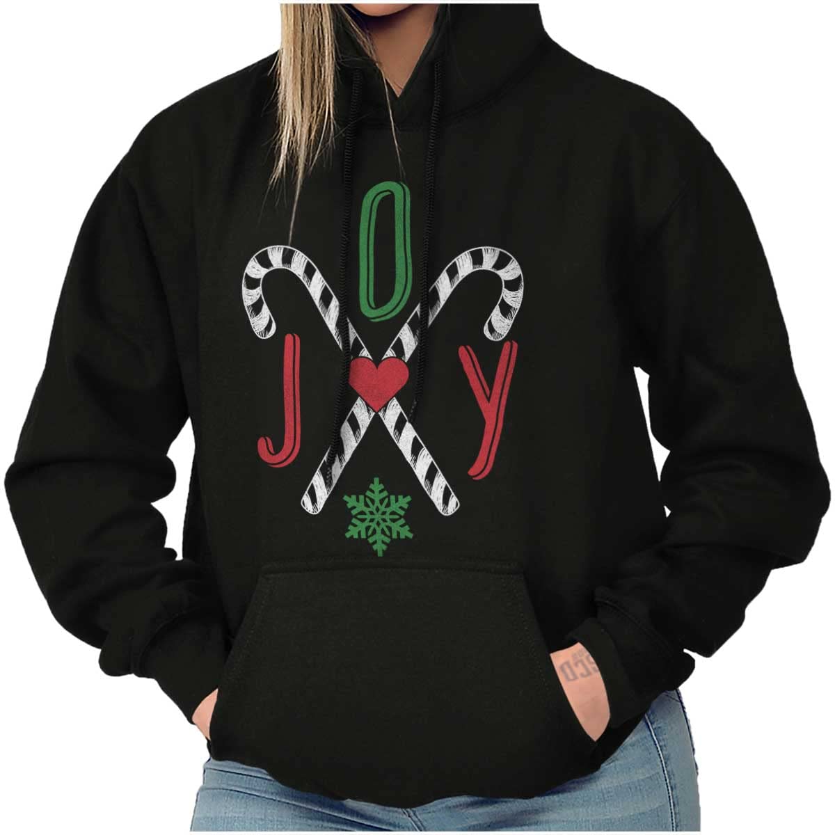 Festive Christmas Candy Cane Print Hoodie for Women - Cozy Fleece Pullover Sweatshirt with Holiday Design - Perfect for Xmas Parties, Gift Exchanges & Winter Celebrations