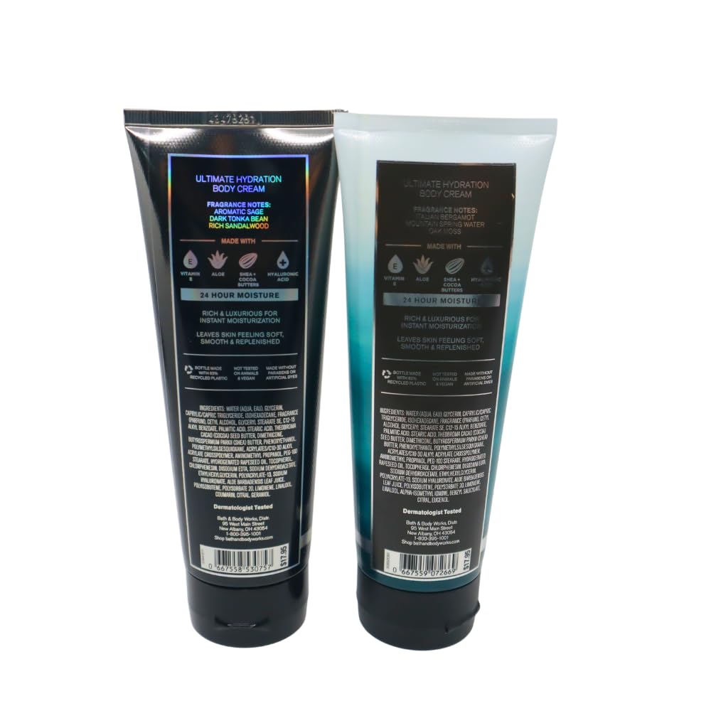 Bath & Body Works Men's Black Tie & Freshwater Hydrating Body Cream Gift Set - 2 x 8 oz Moisturizing Lotions with Blue Bow | Perfect for Holidays, Birthdays & Self-Care Routines