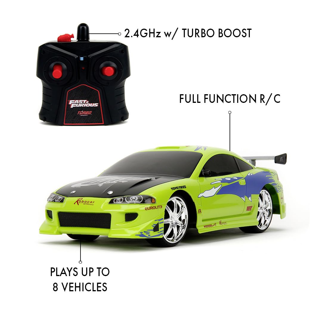Jada Toys Fast & Furious 1:16 Scale Remote Control RC Car - 1995 Mitsubishi Eclipse Diecast Model for Kids & Adults - Perfect for Racing, Collecting & Movie Fans