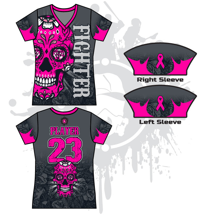 Vibrant Sugar Skull Breast Cancer Awareness Women's Full Dye Jersey - Soft & Comfortable for Everyday Wear, Fundraising Events & Survivor Support
