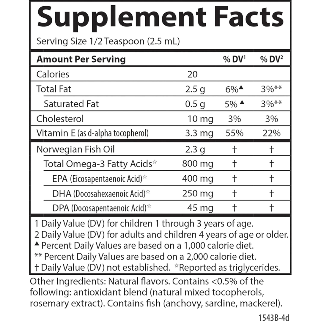 Carlson Kids The Very Finest Fish Oil - 800mg Omega-3s per Serving, 200ml Bottle | Supports Brain Development & Immune Health for Children