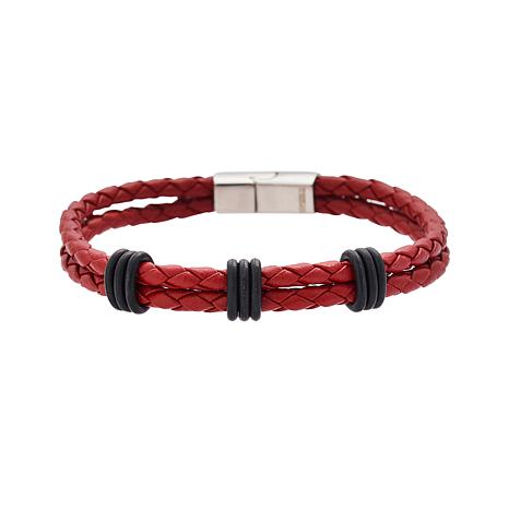 Elba Red Braided Leather Stack Bracelet for Women - Trendy Boho Chic Handmade Jewelry for Layering & Stacking - Perfect for Casual Outfits, Parties & Gifts